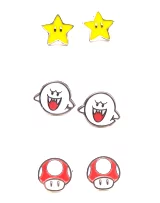 Náušnice Super Mario - 3 páry náušnic (Boo, Superstar a Mushroom)
